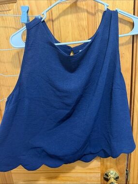 Monteau Navy Scalloped Hem Sleeveless Blouse